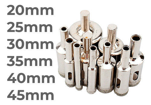 Mecha Copa Diamantada Set 6 Piezas Broca Vidrios Ceramica Marmol Mamposteria 20, 25, 30, 35, 40, 45mm Inomax M121