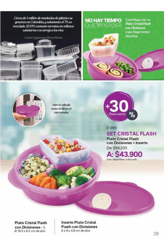 Lonchera Porta Comida Tupperware Cristal Flash 1l Divisiones