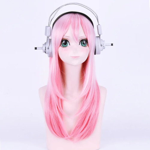 Peluca De Cosplay Rosa Larga Y Recta Super Sonico De 60 Cm P