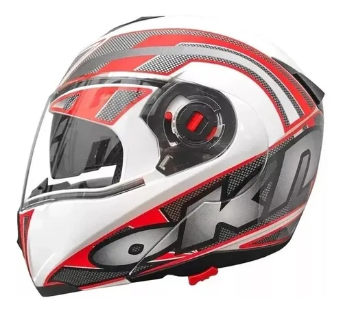 Casco para moto rebatible Okinoi OKN 10 blanco con gr fica roja