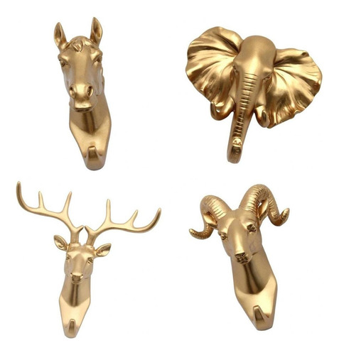 4pcs Estilo Vintage Animal Head Gancho De Pared Llaves