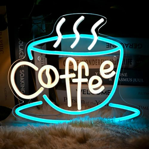 Letrero Neón Café Azul Blanco, Brillo Ajustable, Para Café B