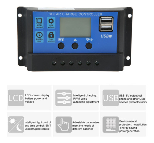 Controlador Solar De 12 V, 24 V, Puerto Usb, Protección Cont