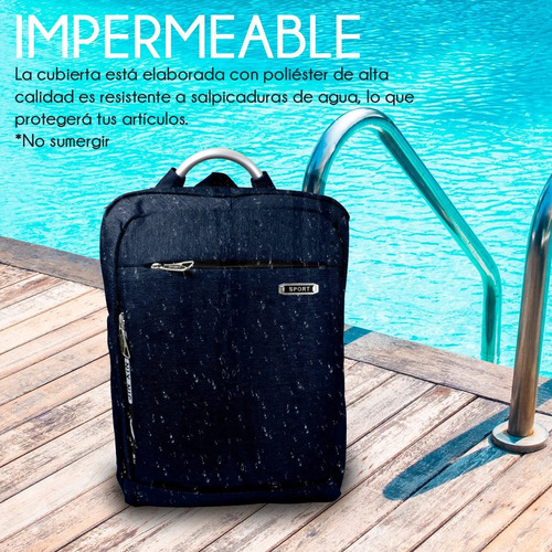Mochila Impermeable Laptop Puerto Usb Escolar Portátil Viaje Color Azul marino Diseño de la tela Liso