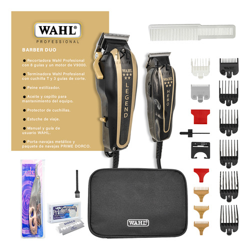 Wahl Barber Combo Profesional Cortadora Terminadora + Regalo Negro/dorado