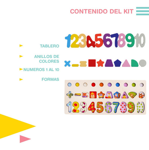 Juguete Didactico Números Figuras Geometricas Madera Anillos