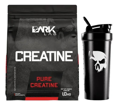 Creatina Pura 1kg Sem Sabor + Coqueteleira Shaker 700ml Preto Dark Lab