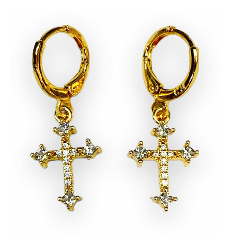 Aretes De Oro Laminado 18k De Cruz Con Zirconias