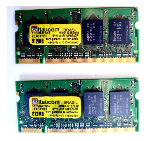 Kit 2 Pentes Memoria Ddr2 512mb Pc5300 Itaucom 512n66kfs56 (Usado)