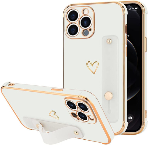 Funda Para iPhone 13 Pro Max - Blanca/dorada + Correa