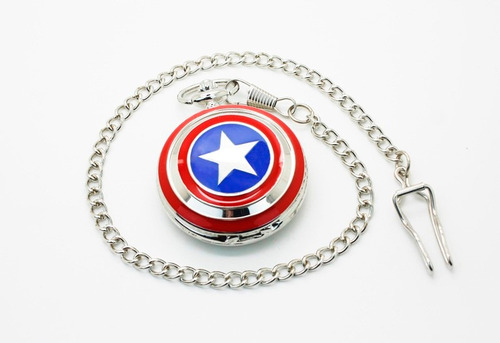 Reloj De Bolsillo Escudo Capitán América Marvel Cadena Corta