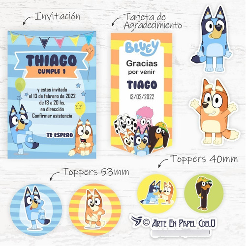 Imagen 2 de 5 de Kit Imprimible Decoración Candy Bar Bluey Texto Editable