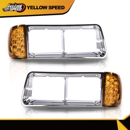 1pair Fit For Freightliner Fld120 Headlight Bezel W/led  Ccb