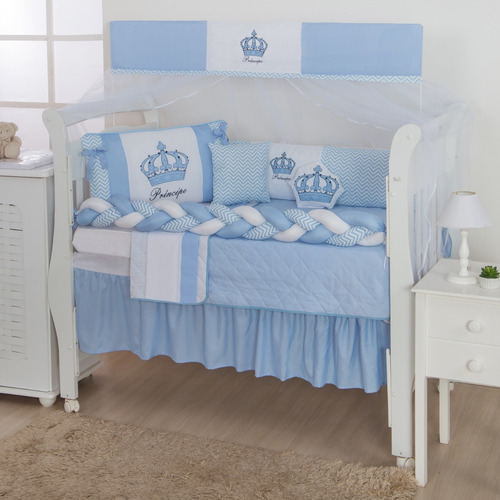 Kit Mini Berço Trança Coroa Realeza 12 Peças Menina Menino