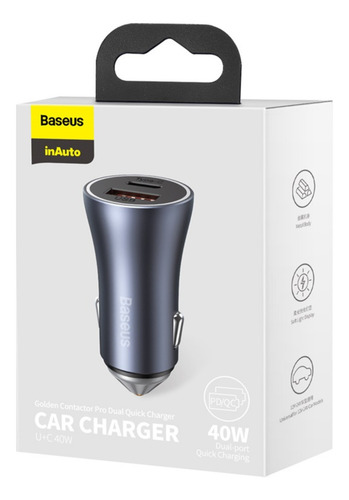 Cargador Celular Para Auto Usb + Usb C 40w Baseus Golden Pro