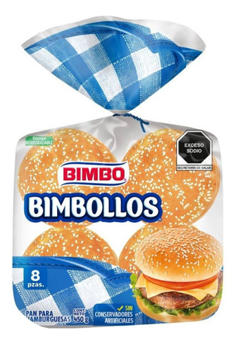 2 Pza Pan Para Hamburguesa Bimbo Bimbollos 8 Pzas