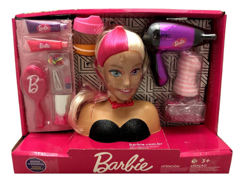 Cabeça Busto Boneca Barbie Cabelos Para Pentear E Arrumar Styling Hair - Acompanha Acessórios - Salão De Beleza Profissões Quero Ser Cabeleireira - Pupee Brinquedos