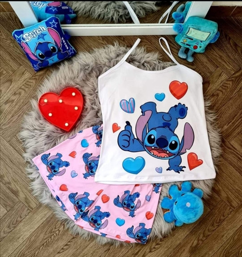 Pijama Mujer Lilo Y Stitch , Short Y Blusa
