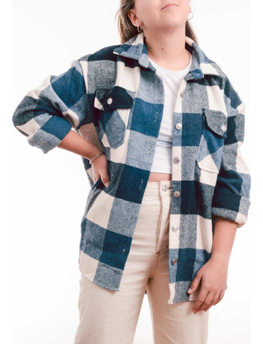 Imagen 1 de 6 de Camisa Saco Abrigada Tartan Cuadros Tendencia Mujer Gruesa 