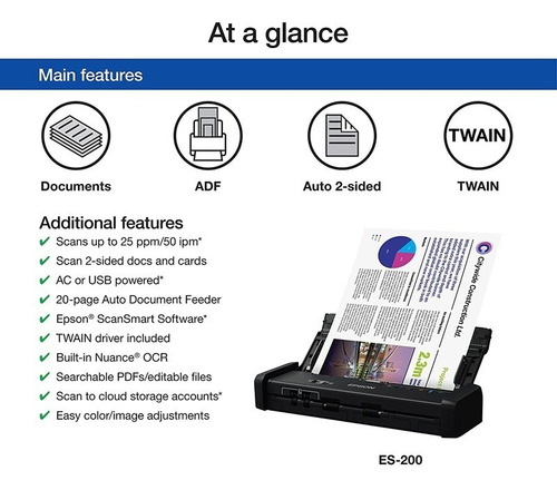 Imagen 4 de 6 de Escáner Epson Workforce Es-200 Portátil Adf Dúplex Usb 3.0