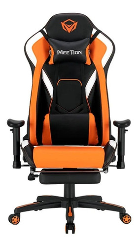 Silla de escritorio Meetion CHR22 MT-CHR22 gamer ergonómica  negra y naranja con tapizado de cuero