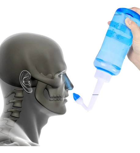 Frasco Lavagem Nasal Lavar Nariz Lavagem Secreção 500ml Azul