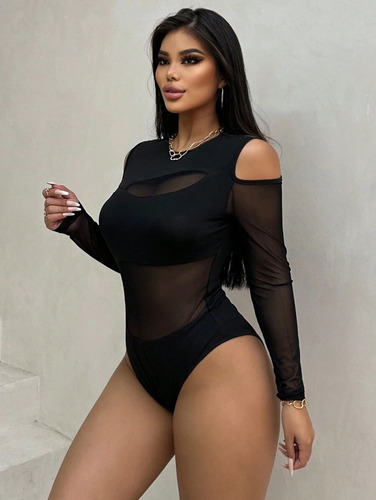 Blusa Body Mujer Importad Shein Manga Larga Malla Sexy Fiest