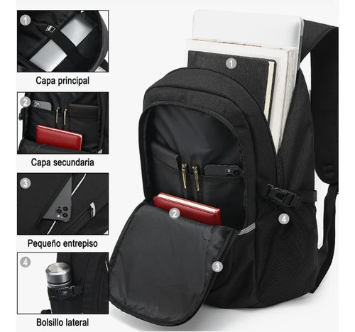 Mochila Laptop 15.6 Antirrobo Impermeable, Usb Audífonos