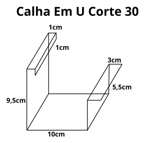 Kit 3 Metros Calha U Alumínio Branco C/30 C/2 Tampas