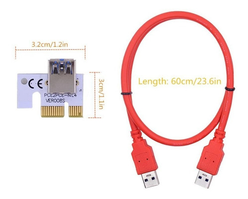 Riser Pci-e 16x A 1x - Ext X Usb 60cm - Mineria V 008s - Rig