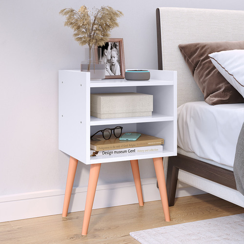 Mesa De Cabeceira Criado Quarto Bide Cama Com Pés Retrô Nova Decor Premium Brilhante Branco
