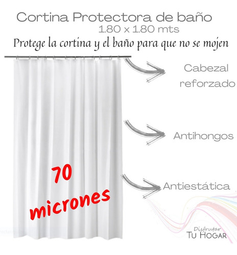 Imagen 4 de 8 de Protector Cortina Baño Antihongos Antiestatica + 12 Ganchos