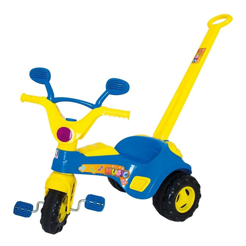 Triciclo Blue Music Empurrador Motoca Carrinho Passeio Azul