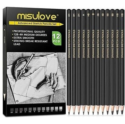 Juego De 12 Lápices De Dibujo Profesional Misulove Negros 