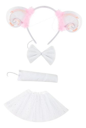 Conjunto De Disfraz De Cordero Animal Accesorios Blanco Rosa