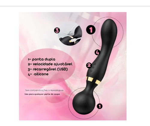 Massageador Elétrico Íntimo 2cabeças: 8 Modos 28vi-bra-ção Preto