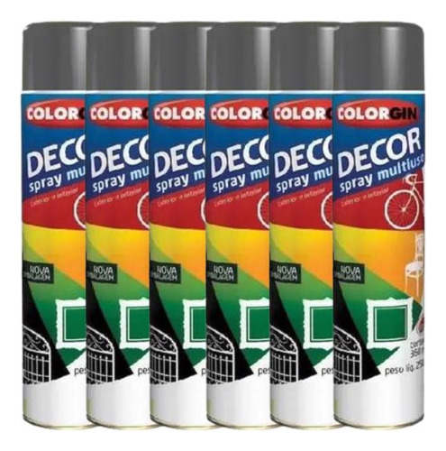 Kit 6un Tinta Spray Decor Cor Grafite Metalico - Colorgin