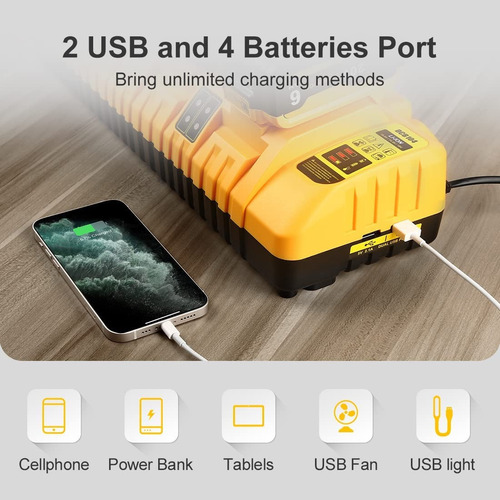 Estación Carga Batería Dewalt 12v-20v Cargador 4 Puerto 2usb