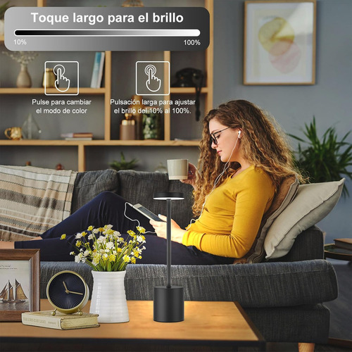 Velador Lámpara Led Recargable Usb Dimmer 3 Luces Fria Calida Neutra Táctil Touch Ideal Bar Velador Moderno Elegante Velador De Mesa Levys Bazar Negro Pantalla Negro