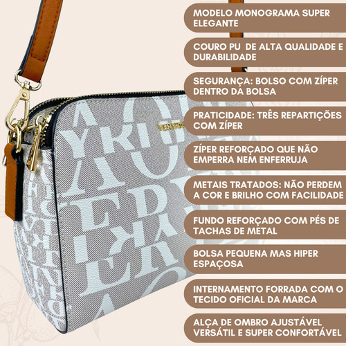 Bolsa Pequena Lateral Veryrio Monogama Original Couro Pu Com Repartições Cor Bege/branco Catar