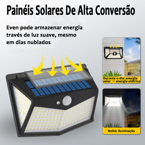Kit 5 Luminária Solar 100 Led Com Sensor Jardim Prova Dágua