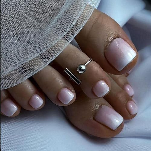 Uñas Postizas Cuadradas Cortas En Tono Nude Con Diseño Blanc
