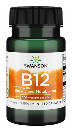 Vitamina B12 500 Mcg Swanson 30 Capsulas Importado