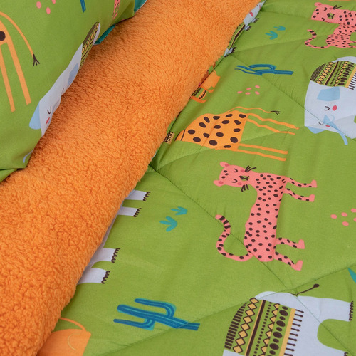 Plumón Estampado Infantil Animales Deluxe Sherpa Verde Claro Animales