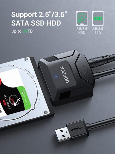 Cabo Adaptador Sata Para Usb 3.0 Ugreen Para Ssd/hd De 3,5 P
