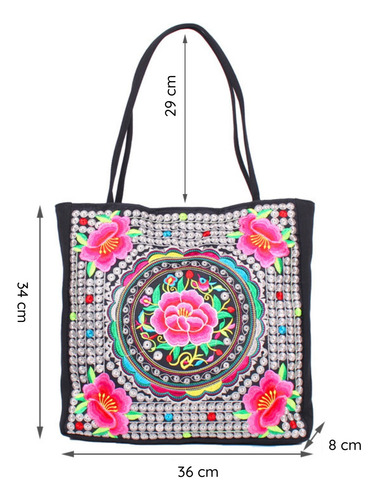 Bolsa Bordada Grande Tote Bag Artesanal Flores, Dama Mujer