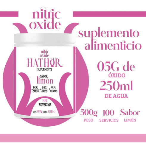 Óxido Nítrico Hathor Pre Entreno 500g 100 Servicios Sabores Limón