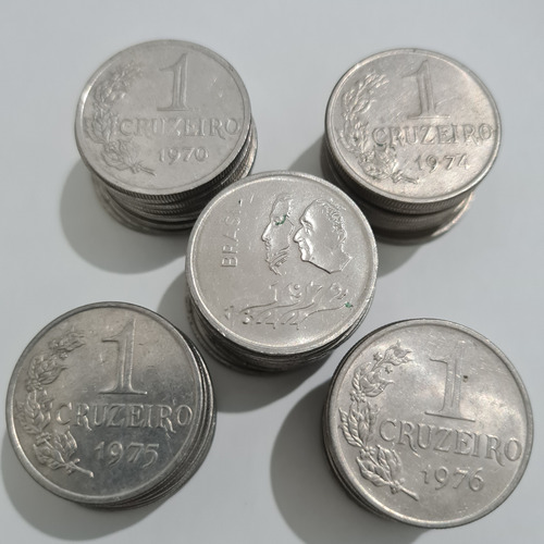 Lote Com 50 Moedas De 1 Cruzeiro 1970-1972-1974-1975-1976 (Usado)