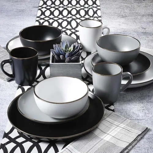 Set de 30 vajillas alaniz home blanco y negro cheap
