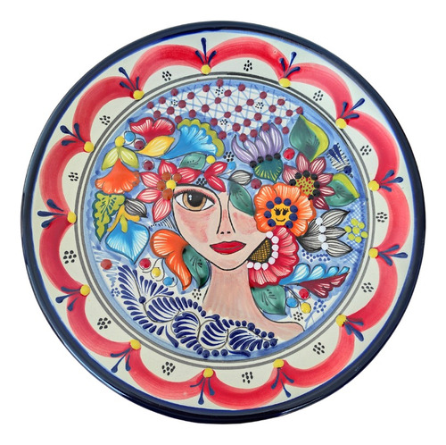 Plato Decorativo De Talavera Con Rostro De Mujer Con Base